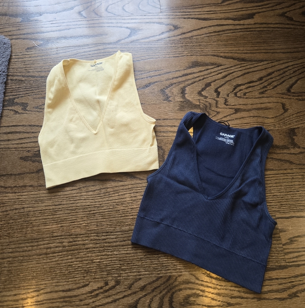 Garage Yellow and Navy Ribbed Crop Tops